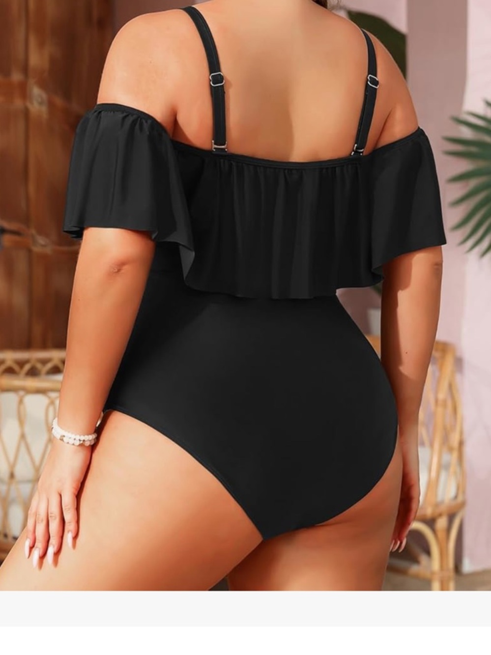 NWOT. Daci off shoulder ruffle ruched tummy control one piece swimsuit. XXL plus - Picture 2 of 11